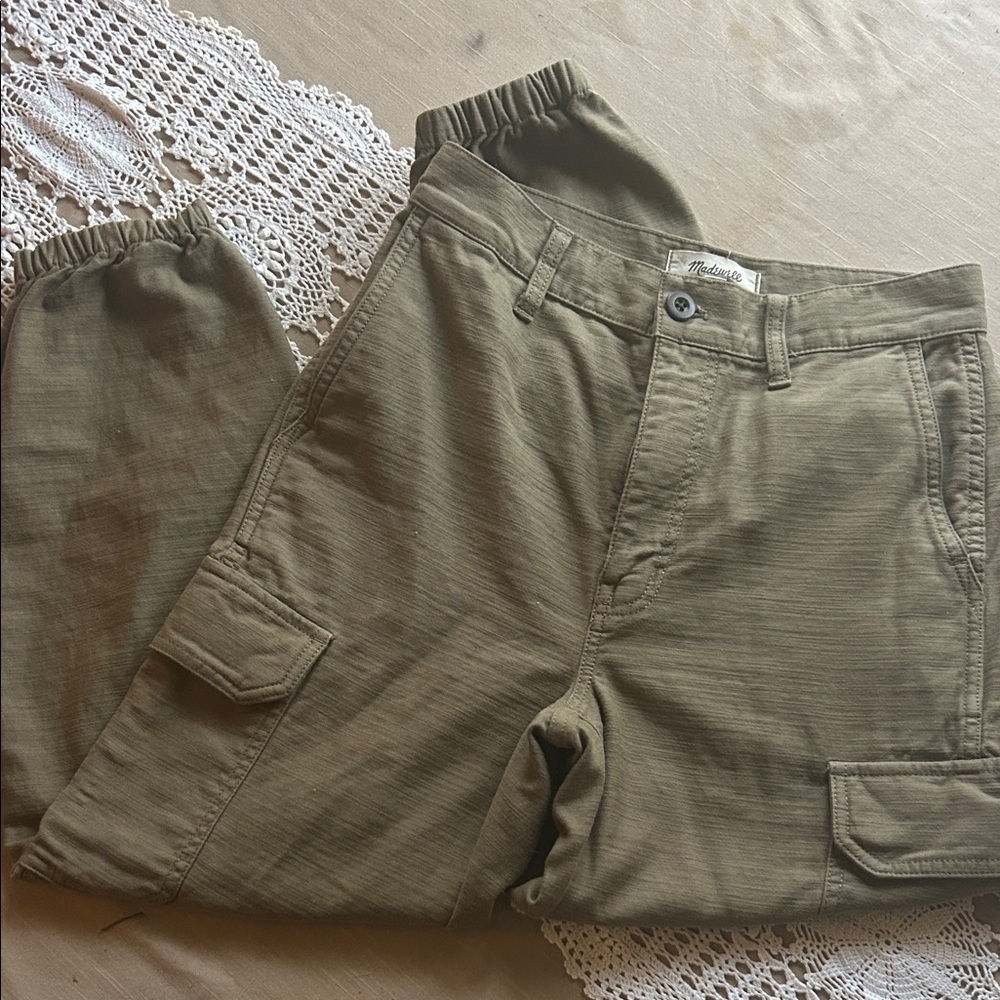 Madewell fatigue cargo pants with jogger bottoms.